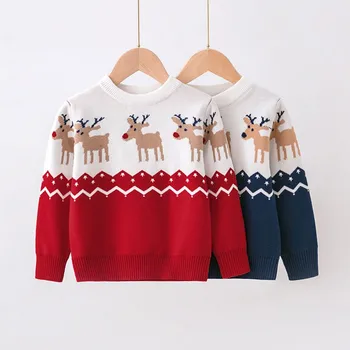 Рождественский детский свитер для маленьких девочек и мальчиков 1-6 лет, осенняя одежда, трикотаж, пуловер, вязаный свитер, повседневные свитера для детских вечеринок