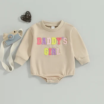 Осенний комбинезон для девочки 0-18 месяцев, красочный боди с вышивкой букв, с длинным рукавом и круглым вырезом для девочек-младенцев