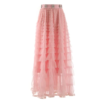 ФИБИ ХЗ, французская милая плиссированная многоярусная юбка Макси, женская модная рабочая одежда в тон, сетчатая юбка для похудения, женская