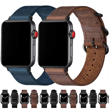 Ремешок из натуральной кожи для Apple watch 8 7 45 мм 41 мм Ultra 49 мм Смарт-часы высокого класса браслет для iwatch 6 5 4 SE 44 мм 42 мм 40 мм