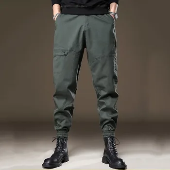 Мужские брюки-карго, корейская уличная мода, одежда для путешествий, обычная посадка, эластичные брюки до щиколоток, весна и осень