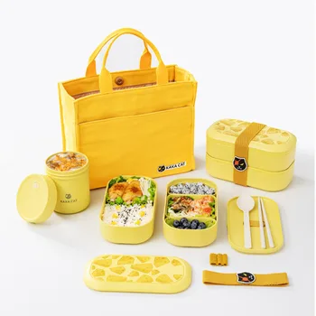 Двухслойная антибактериальная коробка для бенто, японские милые контейнеры для еды, безопасный материал, коробка для ланча для бенто, коробки для еды для разогрева в микроволновой печи