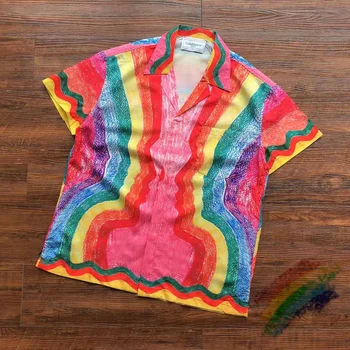 2023ss Рубашки Casablanca Мужские Женские Лучшего качества с полным принтом Rainbow 2023ss Топ, футболка