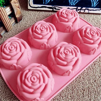 Силиконовые 6 отверстий для торта в виде розы, мороженого, шоколада, мыла, 3D Формы для выпечки кексов, формы для выпечки кексов, формы для маффинов