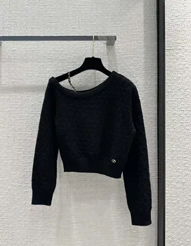 Новый кашемировый универсальный короткий вязаный свитер с диагональной цепочкой через плечо высокого класса