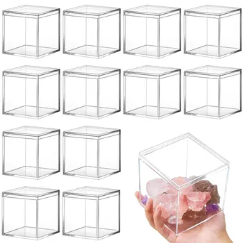 Прозрачная Акриловая коробка конфет 12Шт Прозрачная Пластиковая Квадратная Кубическая коробка для торта, десерта, упаковки шоколада, контейнеров для хранения, Витрины