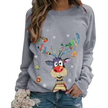 Классическая женская рождественская одежда, толстовка с круглым вырезом и длинными рукавами с принтом Рождественского эльфа, топ Зима
