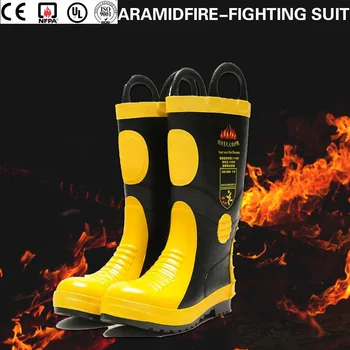 Сертифицированные ЕС Высококалиберные Аварийно-спасательные ботинки пожарного, боевые ботинки противопожарной защиты, резиновые противоскользящие пожарные ботинки